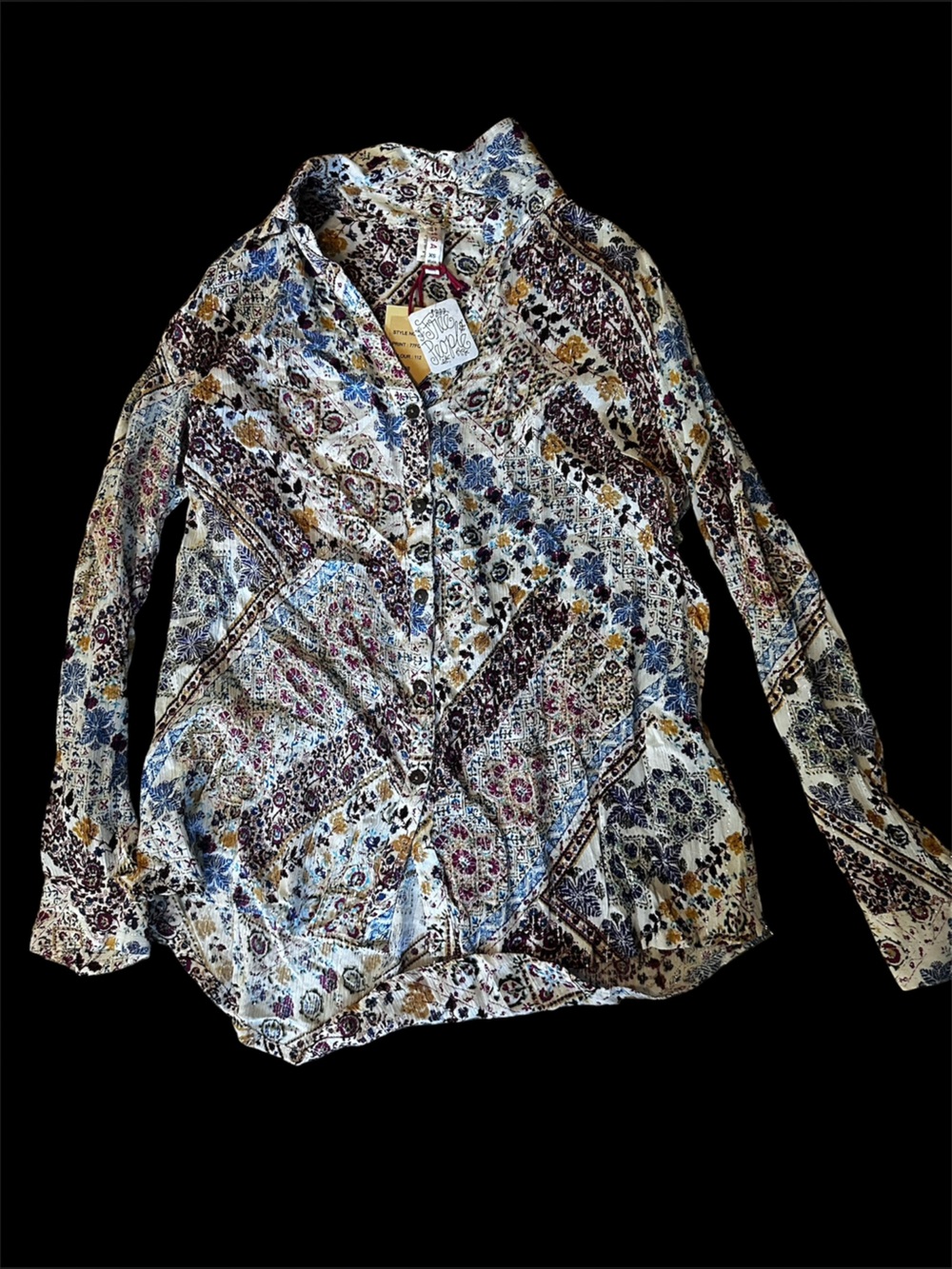 Free People Mixed Floral Multicolored Button-Down in Cream, Blue, Brown
